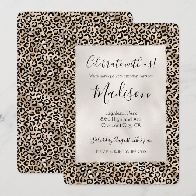 Glam Gold Leopard Print Invitation (Front/Back)