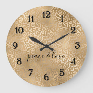 Glam Gold Leopard Print Large Clock