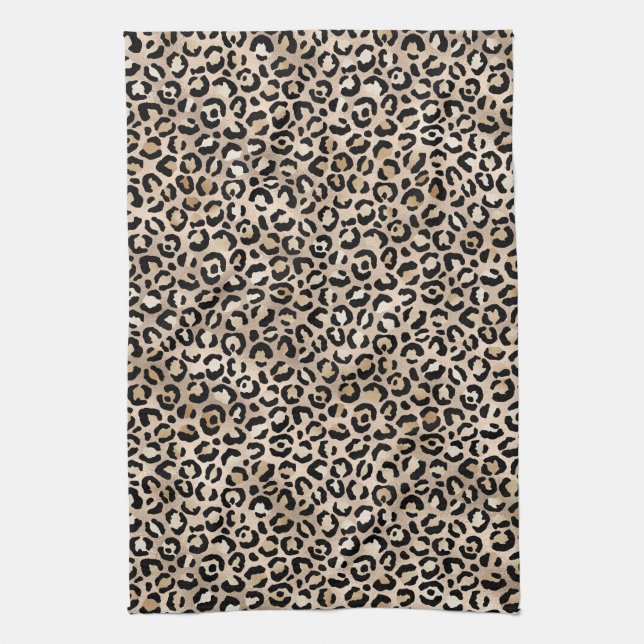 Glam Gold Leopard Print Ombre Kitchen Towel (Vertical)