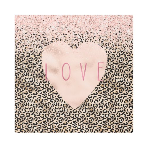 Glam Gold Leopard Print Pink Glitter Love Heart