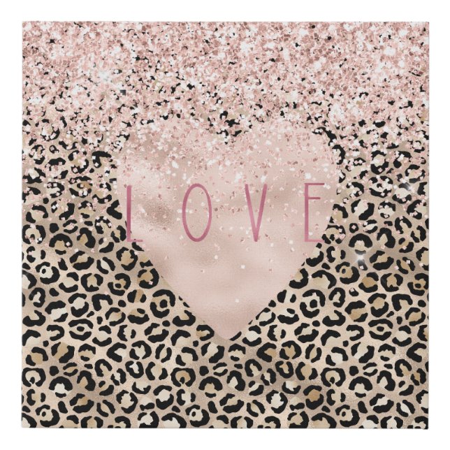 Glam Gold Leopard Print Pink Glitter Love Heart (Front)