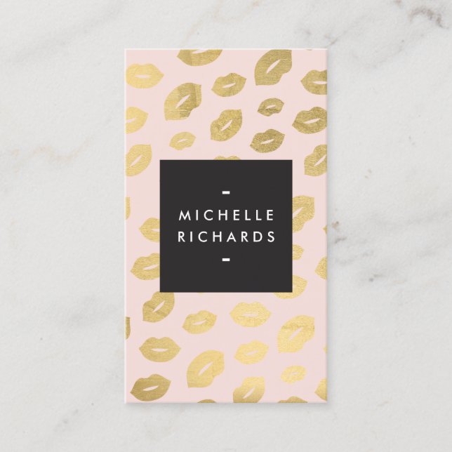 Glam Gold Lip Print Makeup Artist Beauty Pink Business Card (Front)