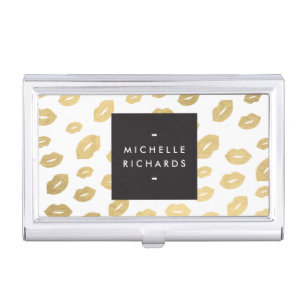 Glam Gold Lip Print Makeup Artist Beauty White Business Card Case