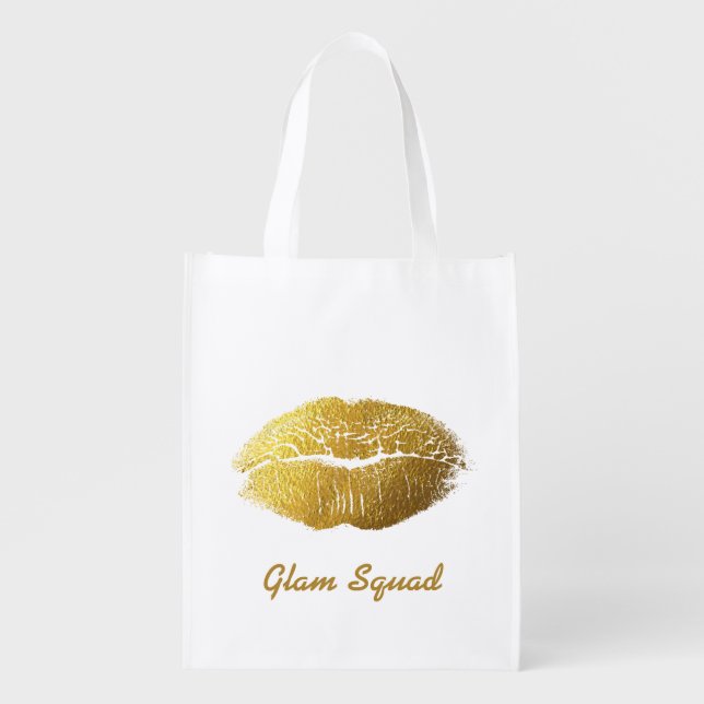 Glam Gold Lips Reusable Grocery Bag (Front)