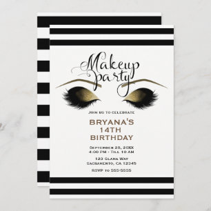 Glam Gold Makeup Eyelashes Beauty Custom Party Invitation