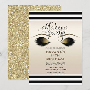 Glam Gold Makeup Eyelashes Beauty Custom Party Invitation