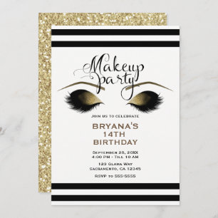 Glam Gold Makeup Eyelashes Beauty Custom Party Invitation