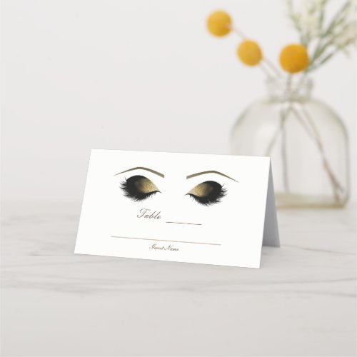 Glam Gold Makeup Eyelashes Beauty Event Table Seat Place Card