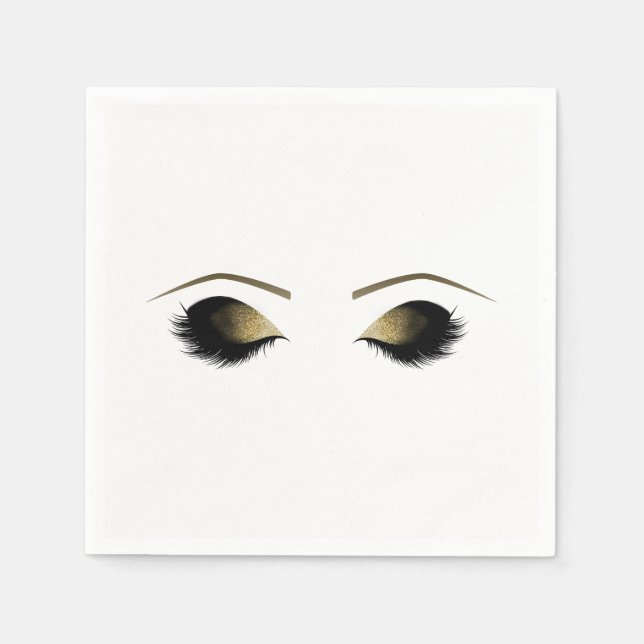 Glam Gold Makeup Eyelashes Personalized Beauty Paper Napkins (Front)
