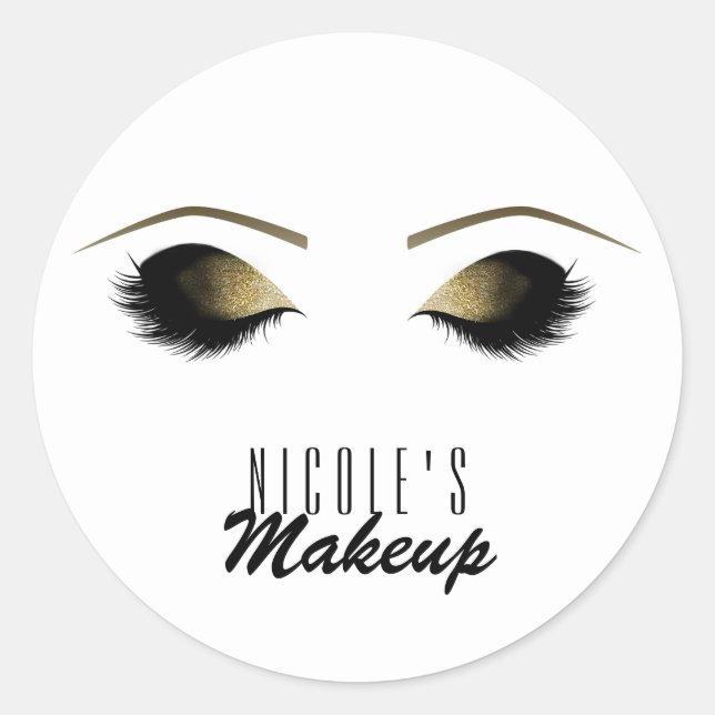 Glam Gold Makeup Eyelashes Personalized Custom Classic Round Sticker (Front)