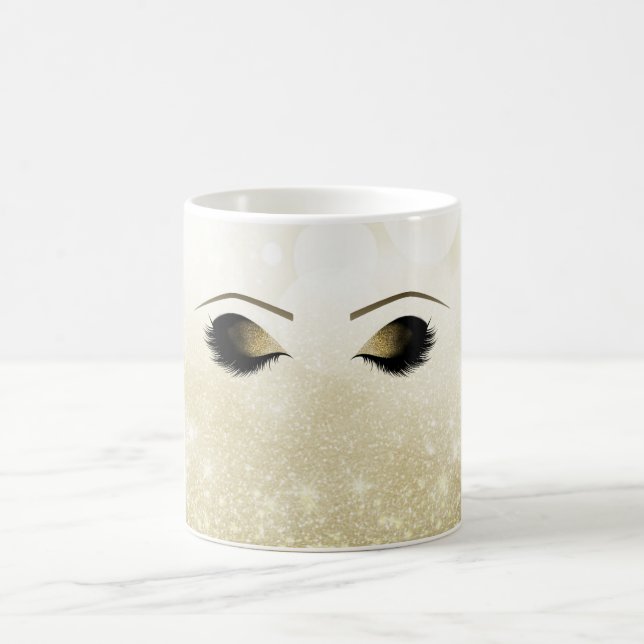Glam Gold Makeup Eyes & Lashes Personalized Coffee Mug (Center)