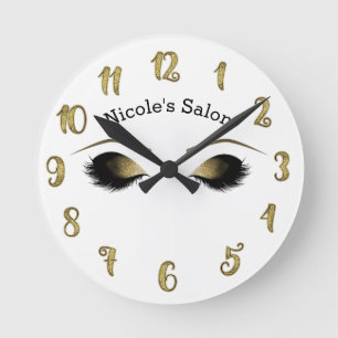 Glam Gold Makeup Eyes & Lashes Personalized Round Clock
