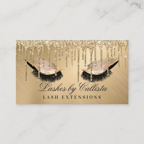 Glam Gold Metallic Glitter Drips Lashes Eyes Business Card