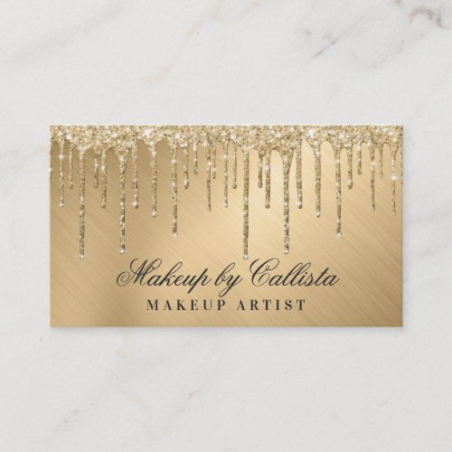Glam Gold Metallic Glitter Drips Makeup Business Card