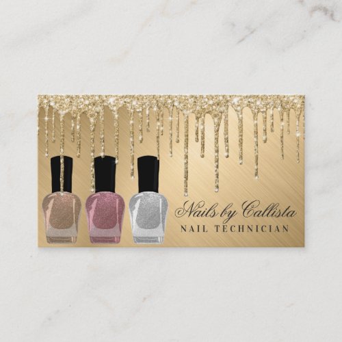 Glam Gold Metallic Glitter Drips Nail Polish Business Card