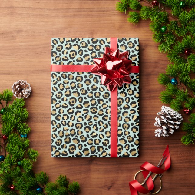 Glam Gold Mint Green Leopard Print   Wrapping Paper (Holiday Gift)