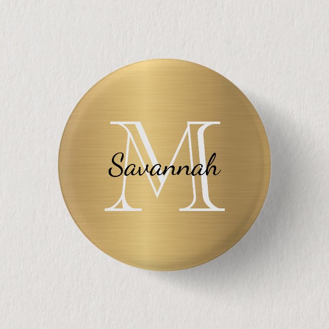 Glam Gold Monogram Faux Metal Button (Front)