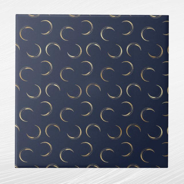 Glam Gold Moons Navy Blue Ceramic Tile (Creator Uploaded)