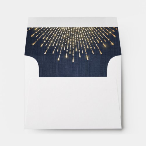 Glam gold navy glitter deco vintage wedding RSVP Envelope