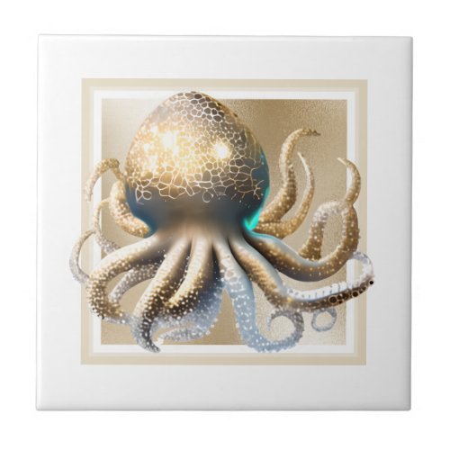 Glam gold octopus shimmer elegant beach theme ceramic tile