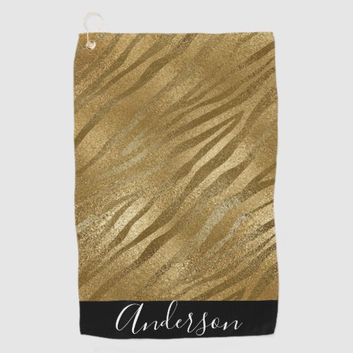 Glam Gold On Gold Tiger Stripe Personalized Golf Towel