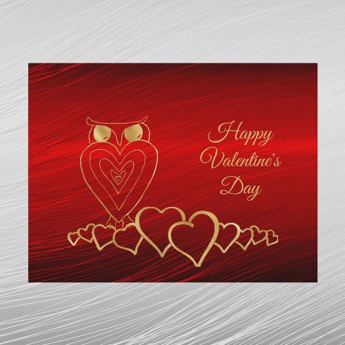 Glam Gold Owl Heart Valentine Holiday Postcard