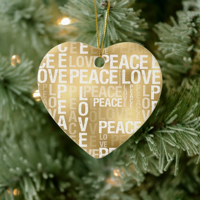Glam Gold Peace Love     Ceramic Ornament (Tree)