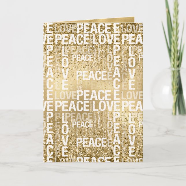 Glam Gold Peace Love Glitter Card (Front)