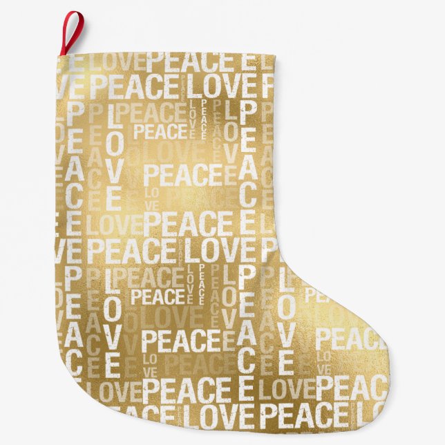 Glam Gold Peace Love      Large Christmas Stocking (Front)