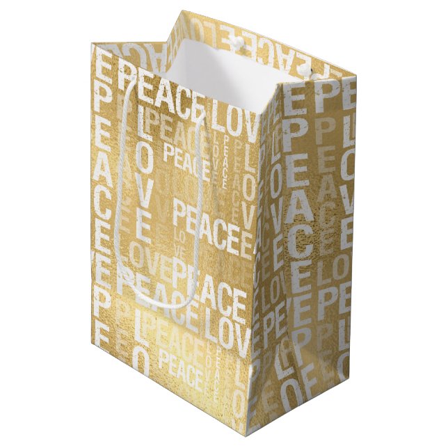 Glam Gold Peace Love      Medium Gift Bag (Front Angled)