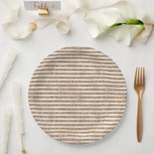 Glam Gold Pearl Stripes Paper Plates