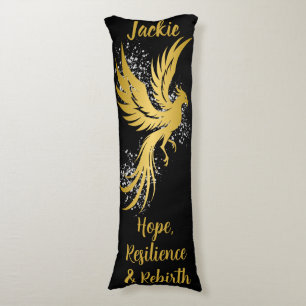 Glam Gold Phoenix Silver Glitter Monogram Black Body Pillow