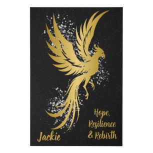 Glam Gold Phoenix Silver Glitter Monogram Black   Faux Canvas Print