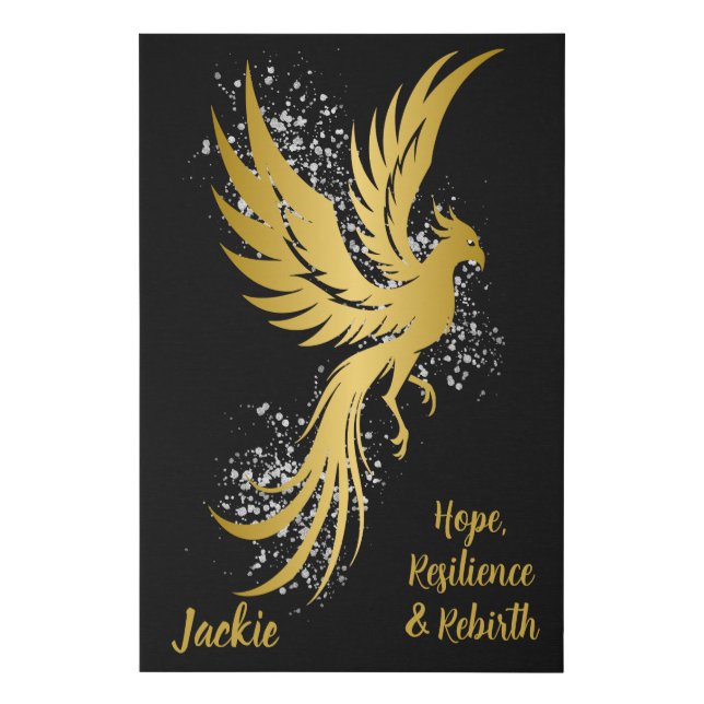 Glam Gold Phoenix Silver Glitter Monogram Black | Faux Canvas Print (Front)