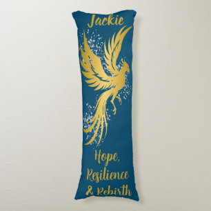 Glam Gold Phoenix Silver Glitter Monogram Blue Body Pillow