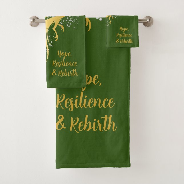 Glam Gold Phoenix Silver Glitter Monogram Green | Bath Towel Set (Insitu)