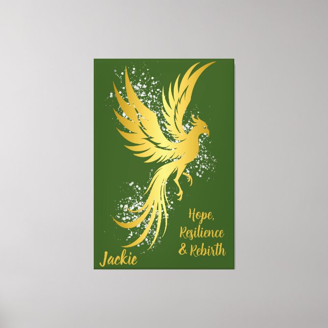 Glam Gold Phoenix Silver Glitter Monogram Green | Canvas Print (Front)