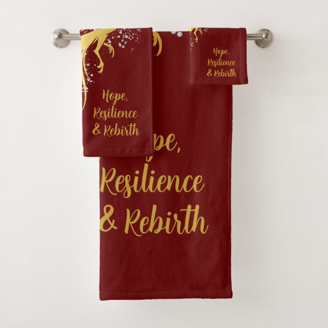 Glam Gold Phoenix Silver Glitter Monogram Maroon | Bath Towel Set (Insitu)