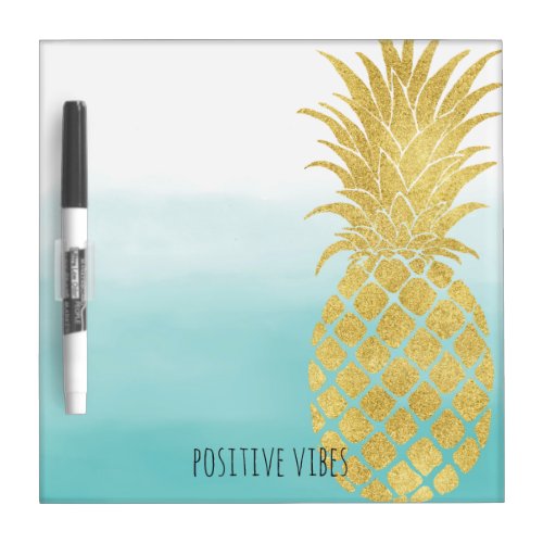 Glam Gold Pineapple Aqua Watercolor Ombre Dry Erase Board