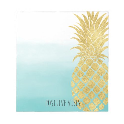 Glam Gold Pineapple Aqua Watercolor Ombre Notepad