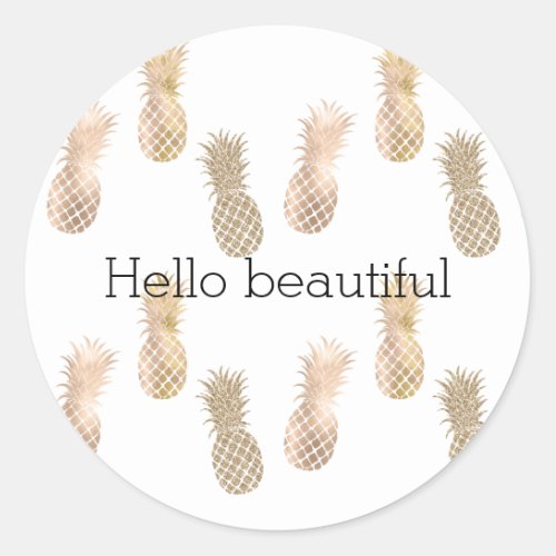 Glam Gold Pineapples Classic Round Sticker