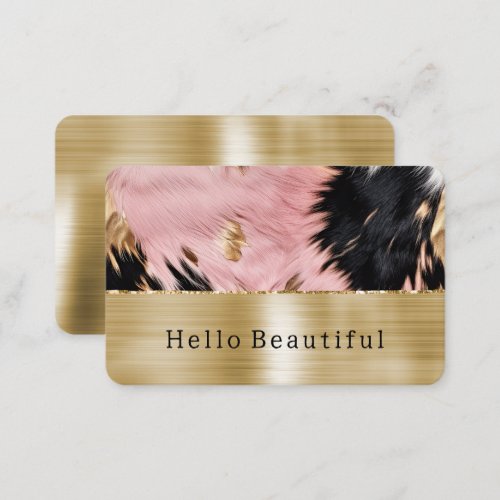 Glam Gold Pink Black Cowhide Business Card
