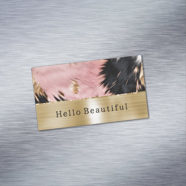 Glam Gold Pink Black Cowhide Business Card Magnet (In Situ)