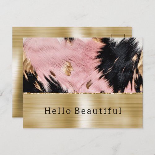 Glam Gold Pink Black Cowhide Postcard