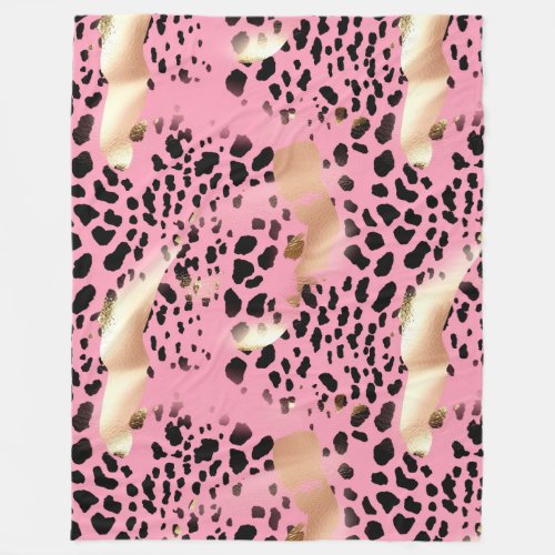 Glam Gold Pink Black Leopard Print  Fleece Blanket