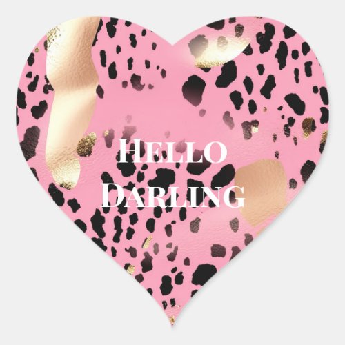 Glam Gold Pink Black Leopard Print  Heart Sticker