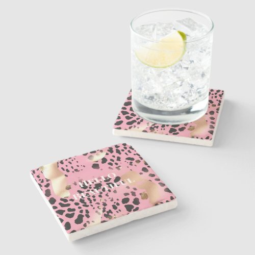 Glam Gold Pink Black Leopard Print  Stone Coaster