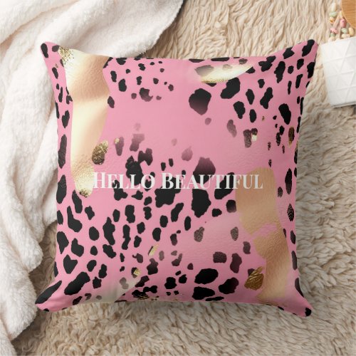 Glam Gold Pink Black Leopard Print  Throw Pillow