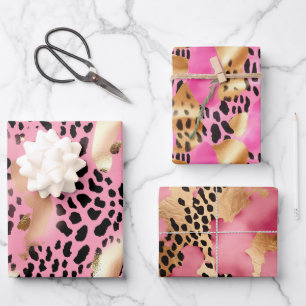 Glam Gold Pink Black Leopard Print Wrapping Paper Sheets
