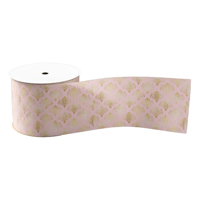Glam Gold Pink Damask Grosgrain Ribbon (Spool)